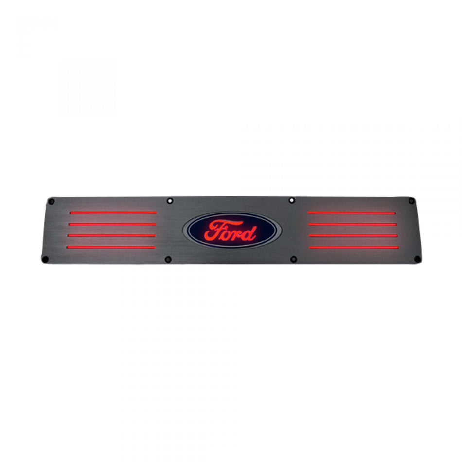 Ford Super Duty 99-16 Fits 4-Door Super Crew Rear Doors Illuminated Door Sill Brushed Finish Red