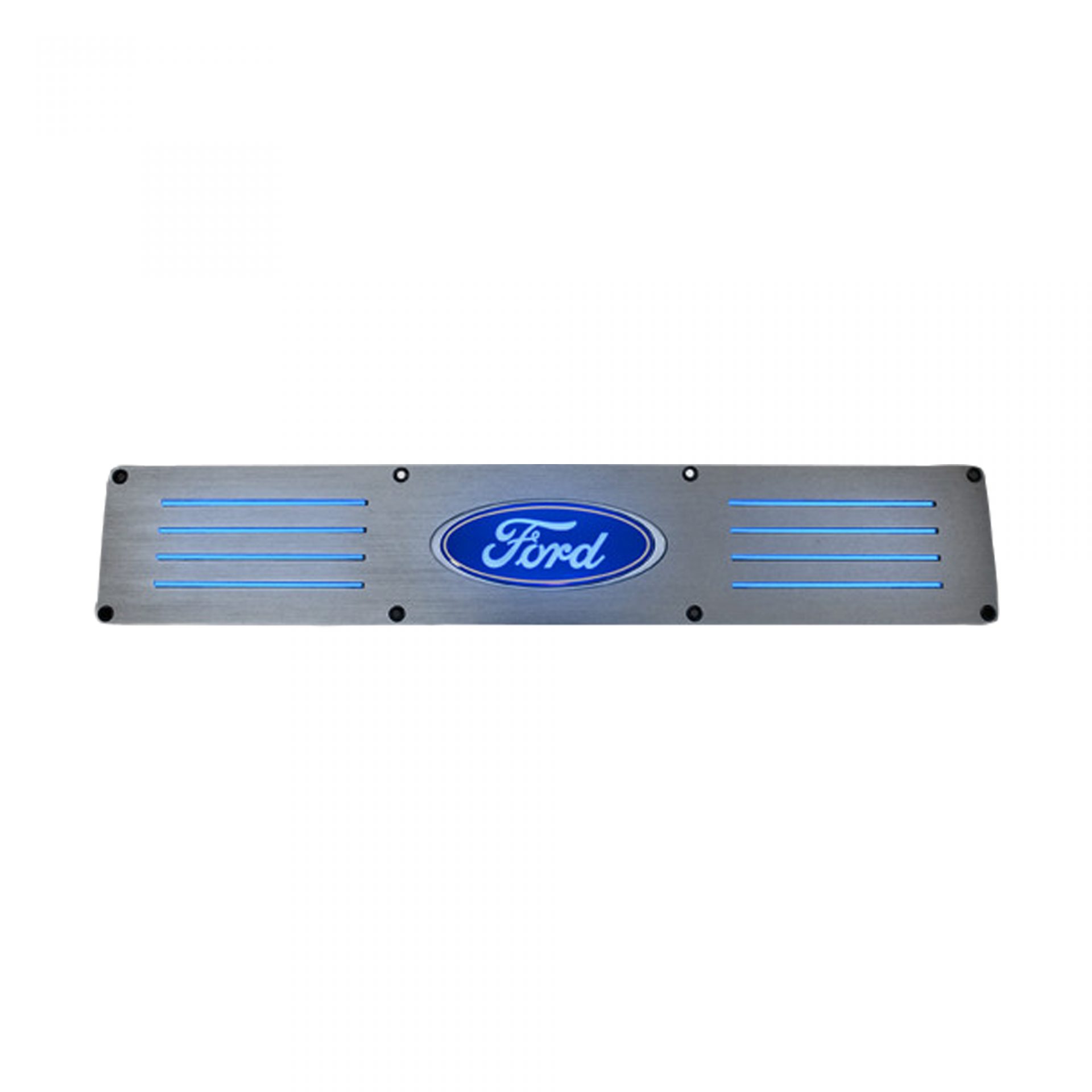 Ford Super Duty 99-16 Illuminated Door Sill Fits 4-Door Super Crew Rear Doors Brushed Finish Blue