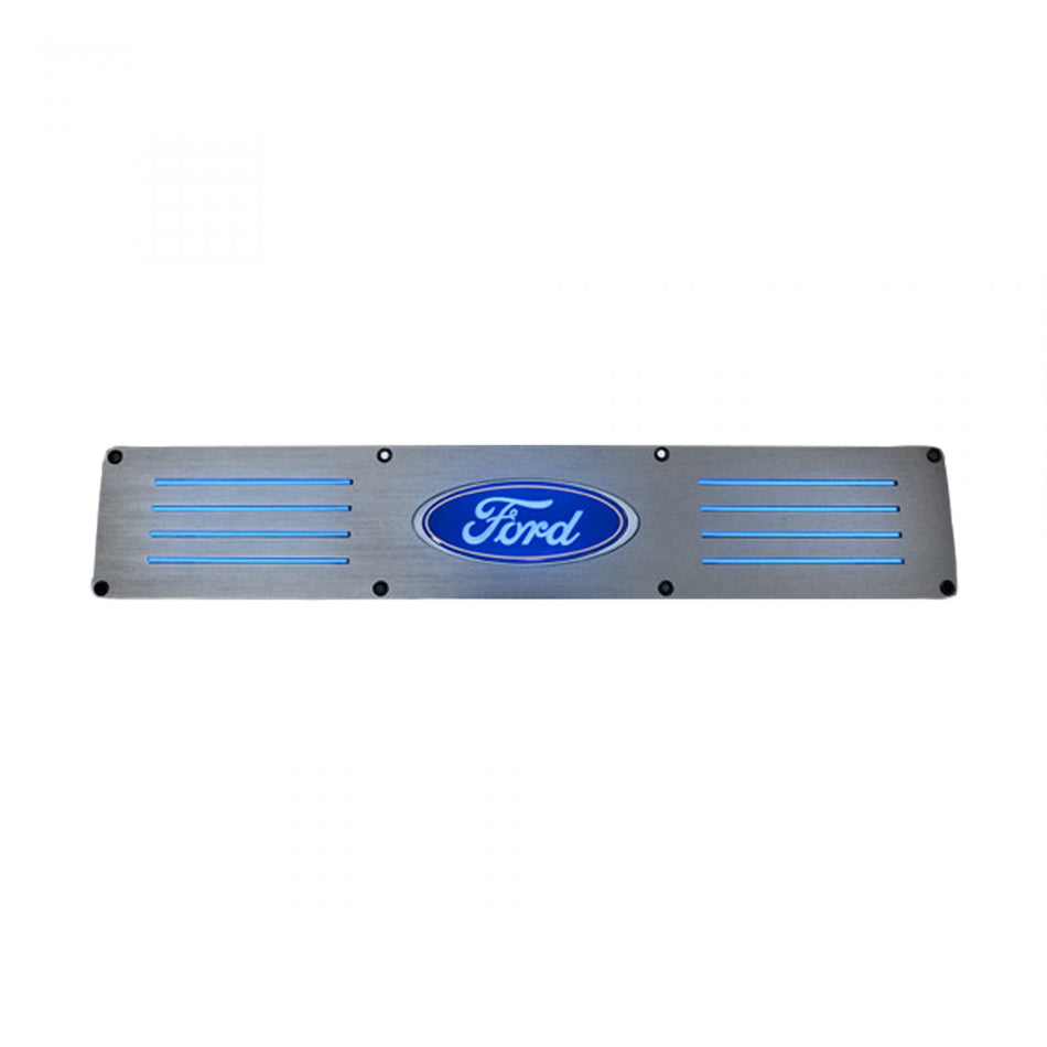 Ford Super Duty 99-16 Illuminated Door Sill Fits 4-Door Super Crew Rear Doors Brushed Finish Blue