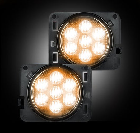 Jeep 07-18 JK Wrangler Round Front Fender Lenses Amber LEDs Located on Front Side Fender Smoked Lens