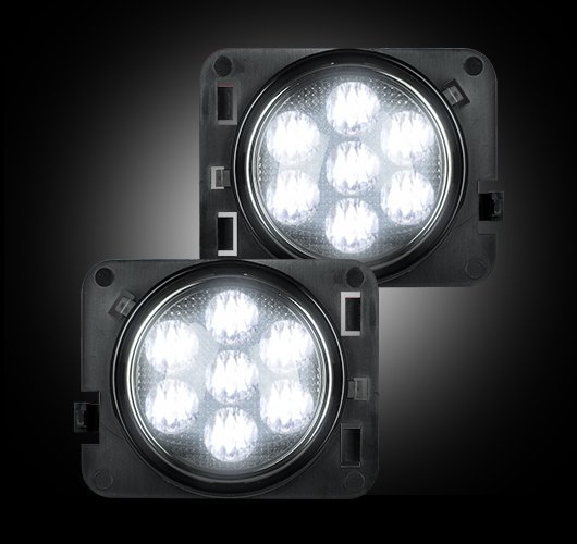 Jeep JK Wrangler 07-18 Round Front Fender Lenses White LED in Smoked