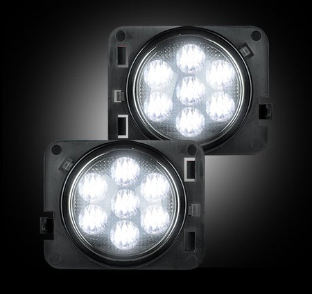 Jeep JK Wrangler 07-18 Round Front Fender Lenses White LED in Smoked