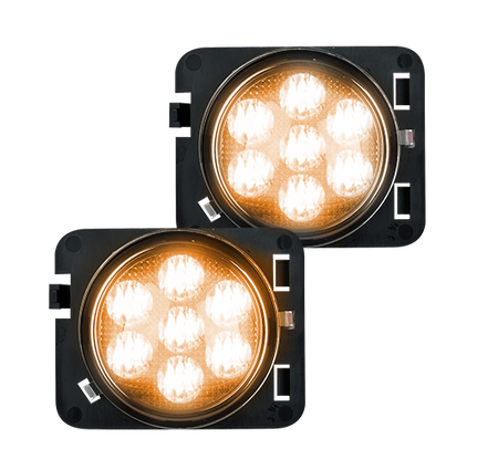 Lit Jeep JK Wrangler 07-18 Round Front Fender Light Amber LED Clear