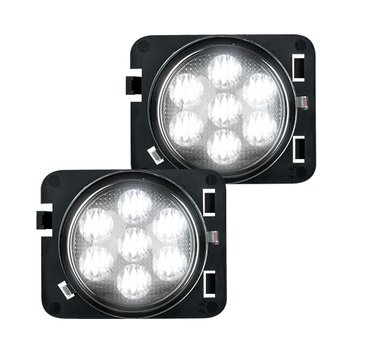 Jeep JK Wrangler 07-18 Round Front Fender Light White LED Clear