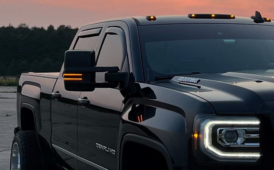 Chevy/GMC 14-19 Silverado & Sierra Side Mirror Lenses Scanning Amber Turn Signals in Clear