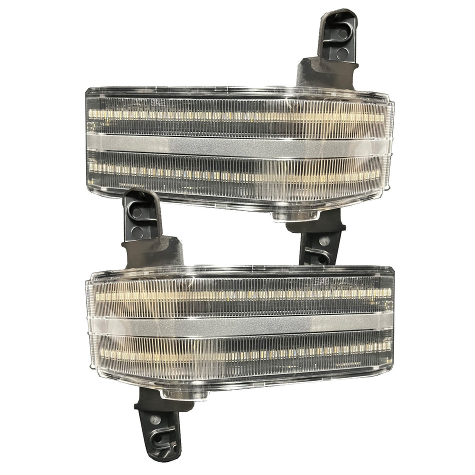 Chevy/GMC 14-19 Silverado & Sierra Side Mirror Lenses Scanning Amber Turn Signals in Clear