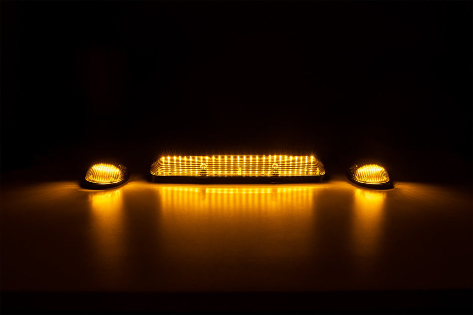 GMC & Chevy 02-07 3-Pc Cab Roof Light Set Clear with White & Amber Strobe LEDs SCANNING