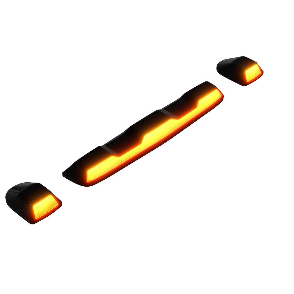 RECON Part # 264158CL - GMC & Chevy 20-24 (4th GEN Body Style) Heavy-Duty (3-Piece Set) Clear Cab Roof Light Lens with Amber LED’s - (Attn: This cab light kit replaces OEM factory installed cab roof lights)