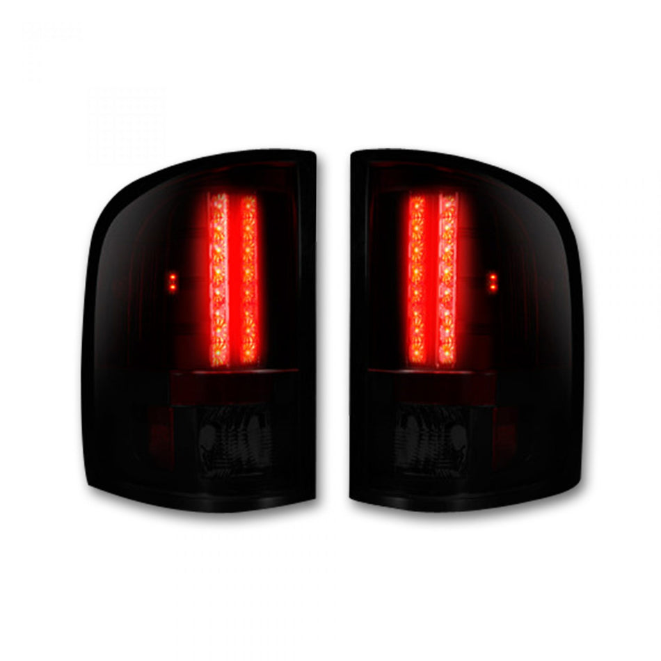 Chevy Silverado Single-Wheel 07-13 & Dually 07-14 & GMC Sierra 07-14 Tail Lights LED in Red Smoked
