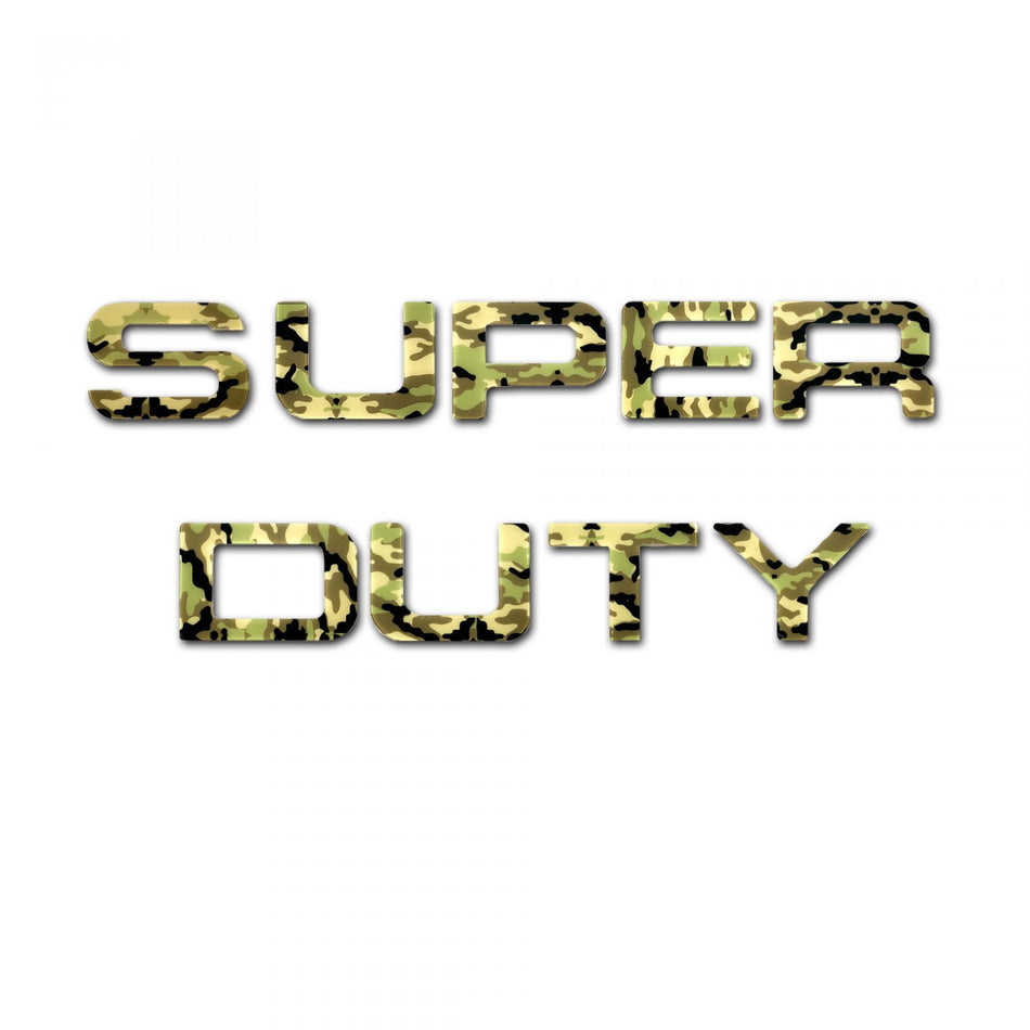 Ford Super Duty 08-16 3-Piece Set (Front HOOD - Rear TAILGATE - Interior DASHBOARD) Acrylic Emblem Inserts in Green Camo