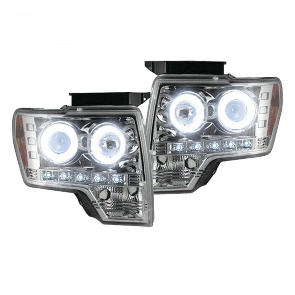 Ford F150 & Raptor 09-14 Projector Headlights CCFL Halos & DRL Clear/Chrome