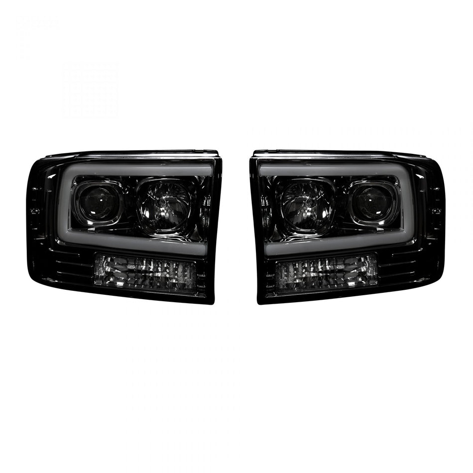 Ford Super Duty 99-04 Projector Headlights OLED Halos DRL Smoked/Black