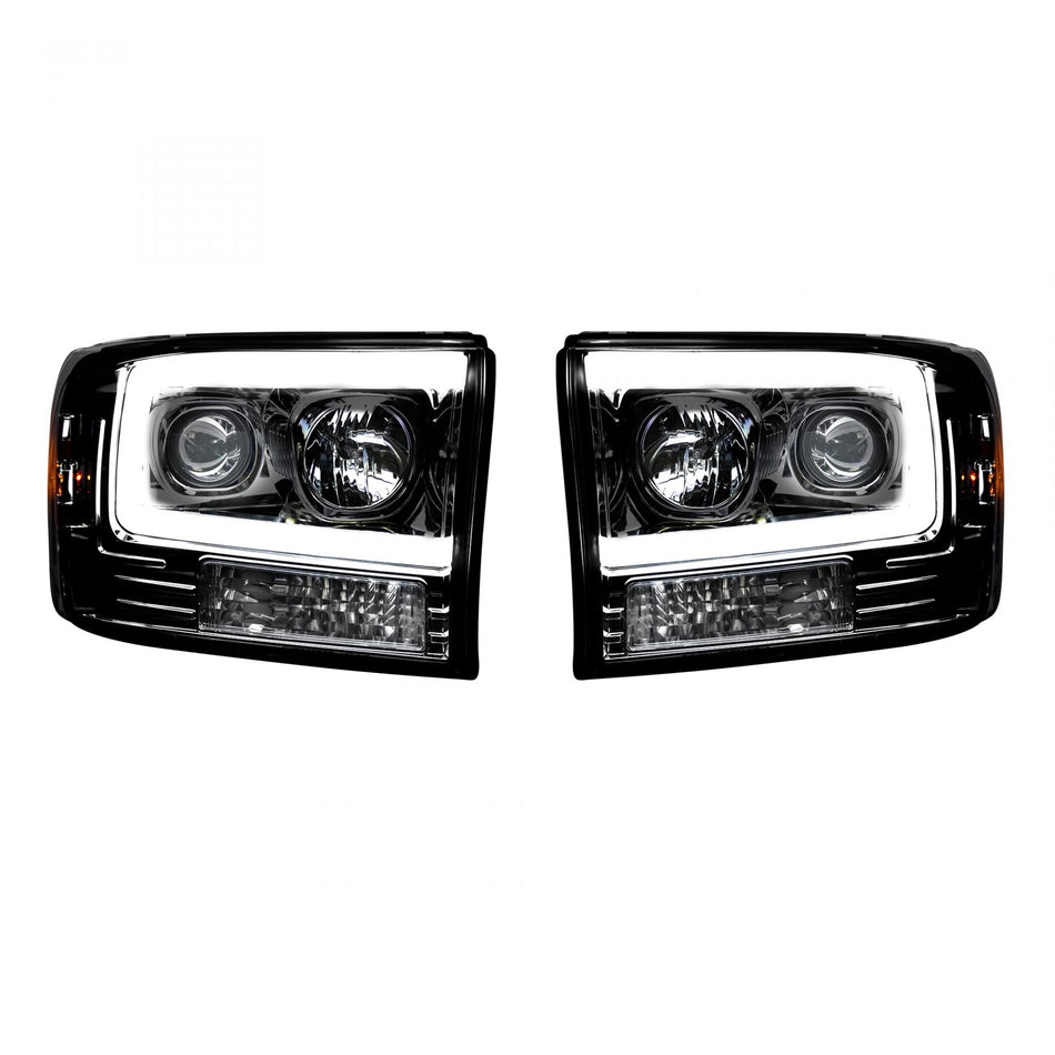 Ford Super Duty 99-04 Projector Headlights OLED Halos DRL Smoked/Black
