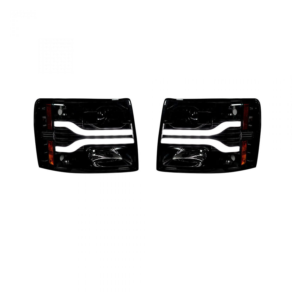 Chevrolet Silverado 07-13 (2nd GEN Single-Wheel 1500/2500/3500) Projector Headlights OLED Halos DRL Smoked/Black