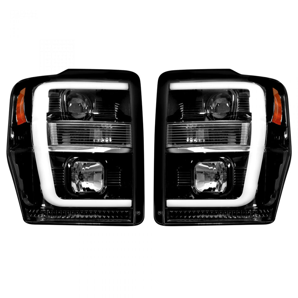 Ford Super Duty 08-10 Projector Headlights OLED Halos DRL Smoked/Black