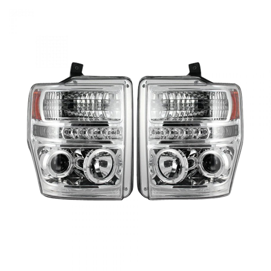 Ford Super Duty 08-10 Projector Headlights CFL Halos & DRL in Smoked/Black