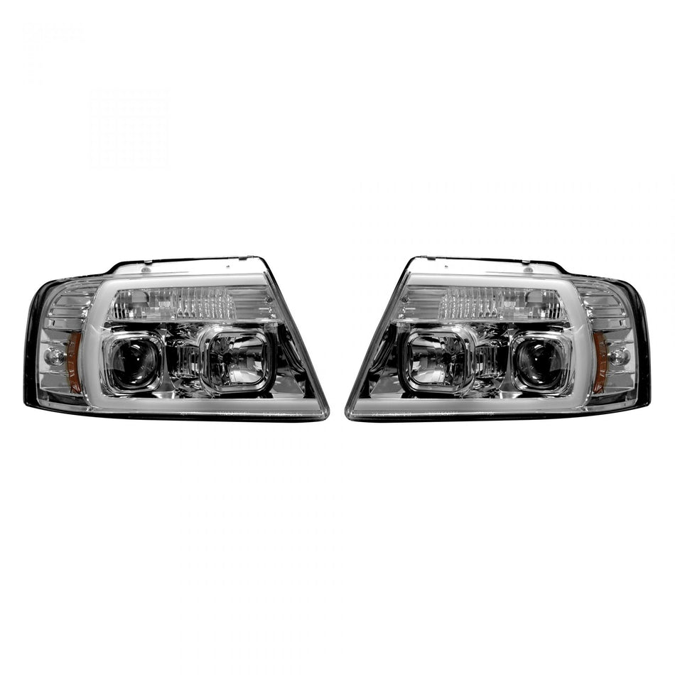 Ford F150 04-08 Projector Headlights OLED Halos & DRL in Clear/Chrome