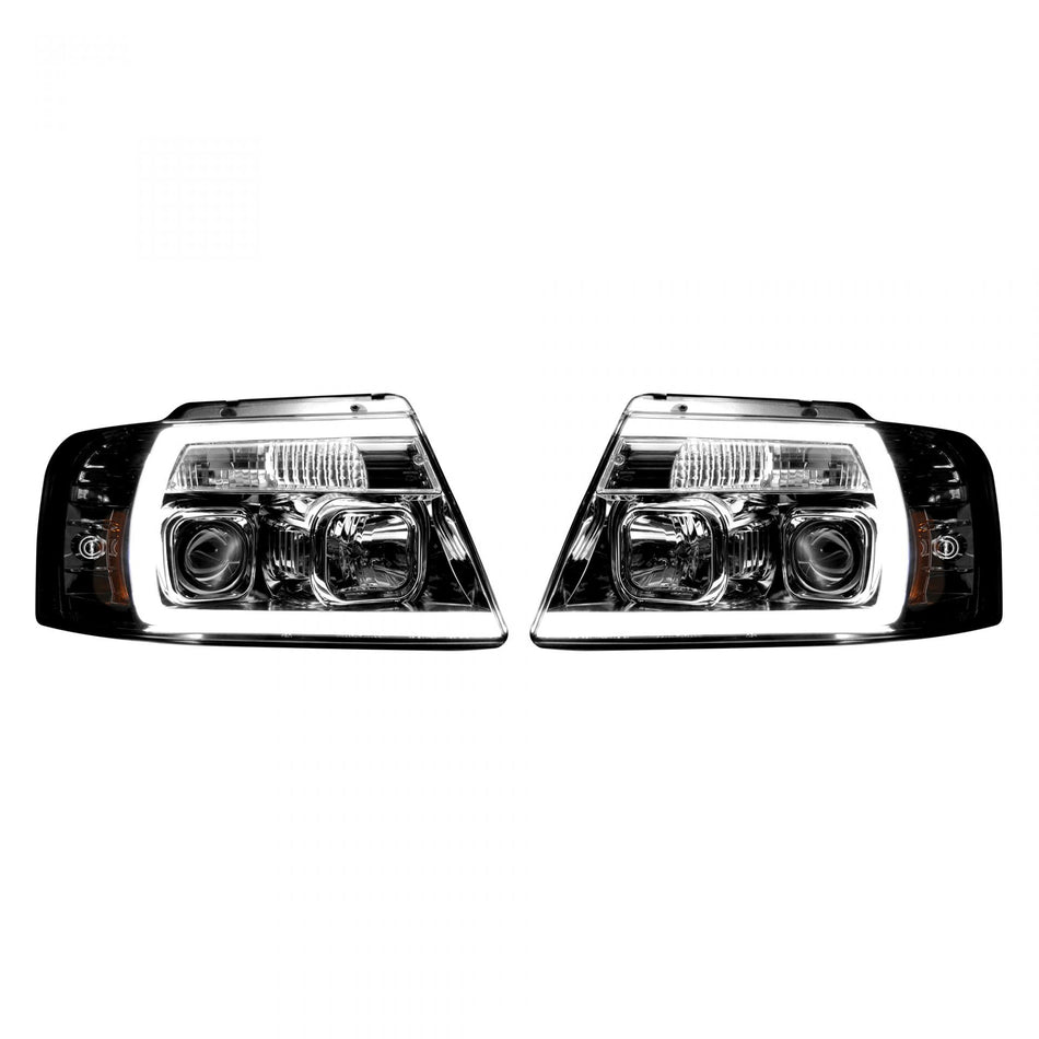 Ford F150 04-08 Projector Headlights OLED Halos & DRL in Clear/Chrome