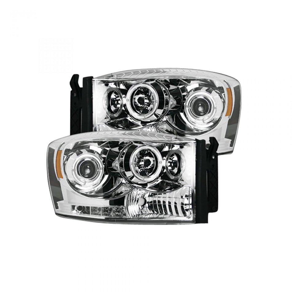 Dodge RAM 1500 06-08 & 2500/3500 06-09 Projector Headlights CCFL Halos & DRL in Clear/Chrome