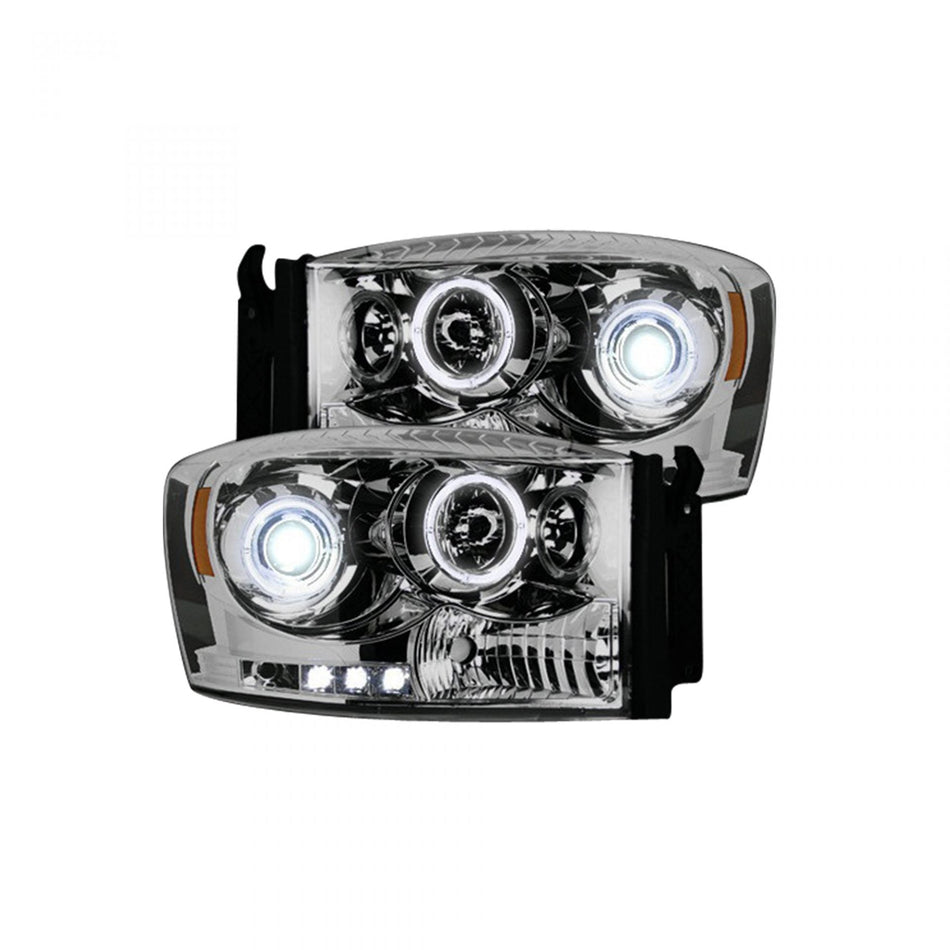 Dodge RAM 1500 06-08 & 2500/3500 06-09 Projector Headlights CCFL Halos & DRL in Clear/Chrome