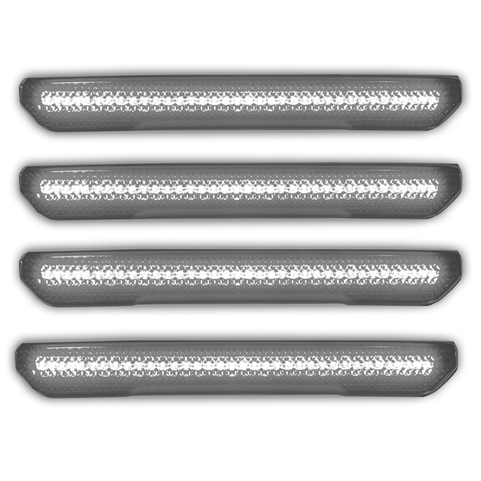 GMC 20-24 Sierra HD (4th GEN) Fender Lenses (4-Piece Set) w/ 4 White LED Lights (Attn: Fits All Single-Wheel HD & Dually Trucks) - Clear Lens w/ Chrome Trim