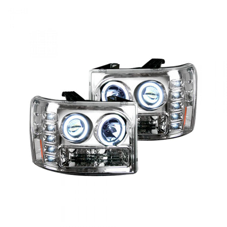 GMC Sierra 07-13 (2nd GEN) PROJECTOR HEADLIGHTS w/ CCFL HALOS & DRL - Clear / Chrome