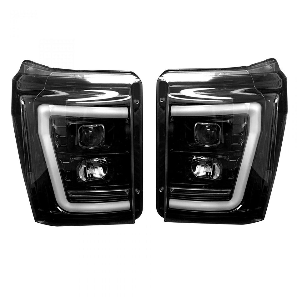 Ford Super Duty F250/350/450/550 11-16 Projector Headlights OLED Halos & DRL Smoked/Black