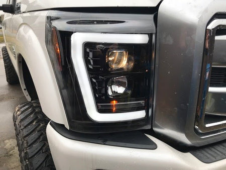 Ford Super Duty F250/350/450/550 11-16 Projector Headlights OLED Halos & DRL Smoked/Black