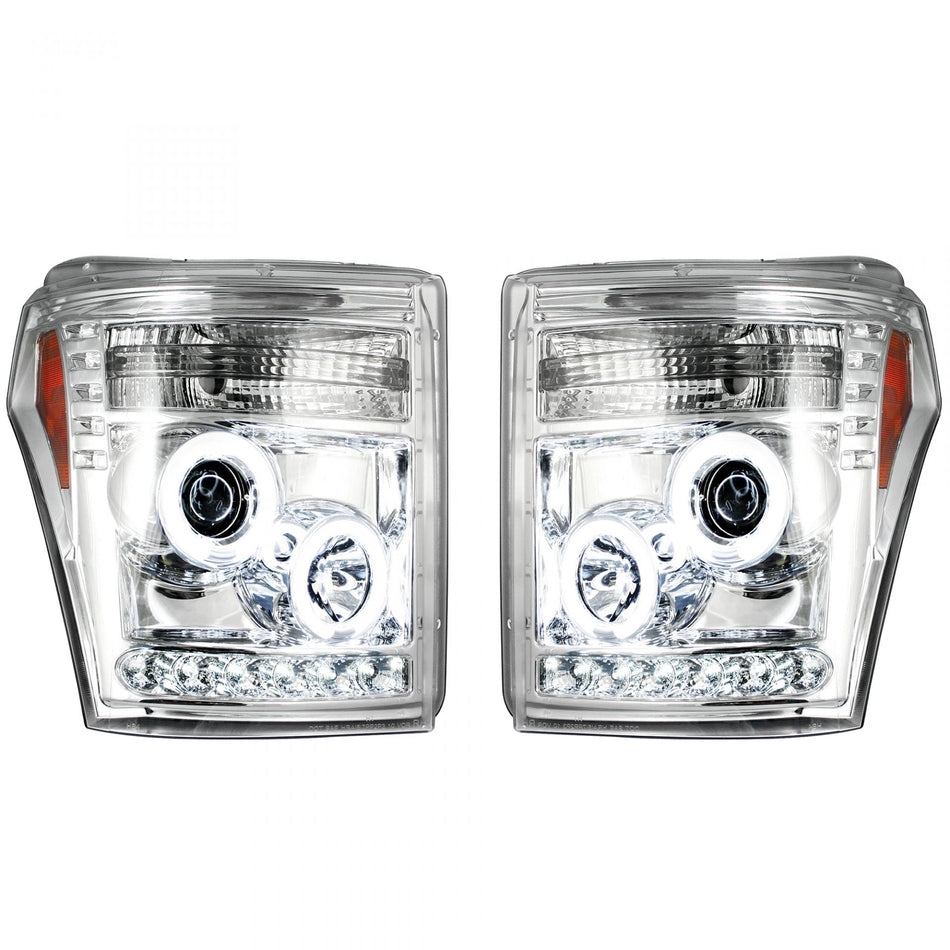 Ford Super Duty F250/350/450/550 11-16 Projector Headlights CCFL Halos & DRL Clear/Chrome