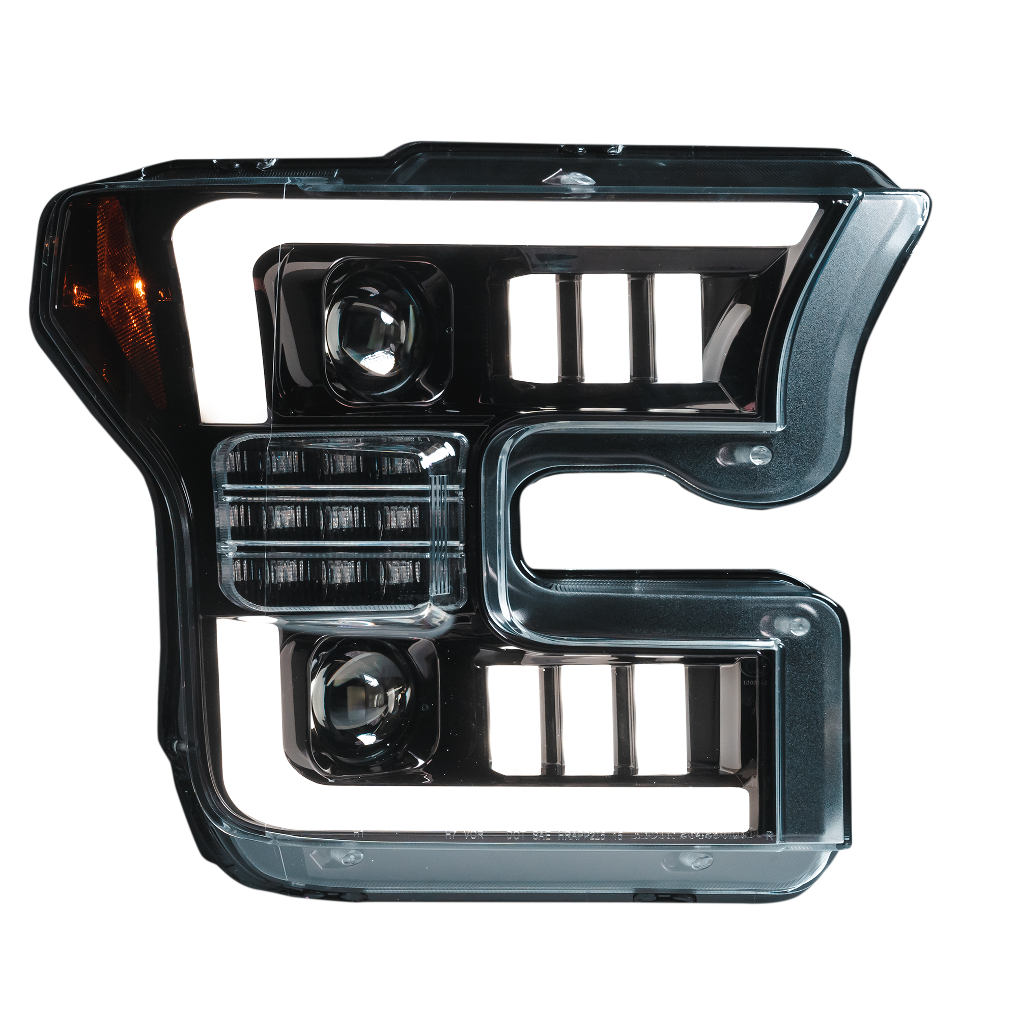 264290LEDBKC Ford F150 15-17 (Replaces OEM Halogen Style Head Lights Only) 6K LED PROJECTOR HEADLIGHTS w/ Ultra High Power Smooth OLED DRL & High Power Amber LED Turn Signals - Smoked / Black