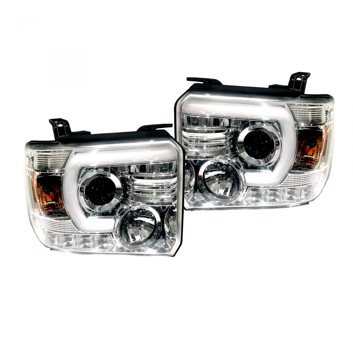 GMC Sierra 1500 14-18 & 2500/3500 14-19 Projector Headlights Smooth OLED Halos & DRL Clear/Chrome