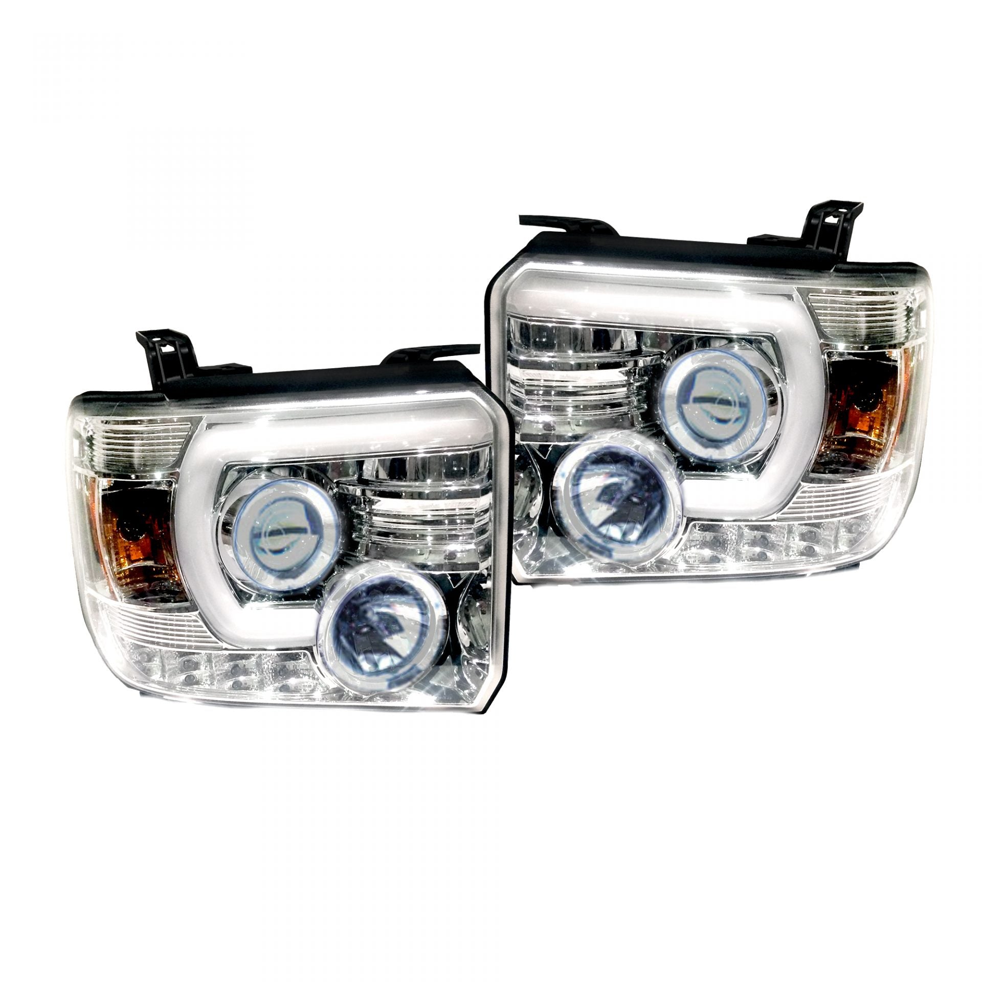 GMC Sierra 1500 14-18 & 2500/3500 14-19 Projector Headlights Smooth OLED Halos & DRL Clear/Chrome