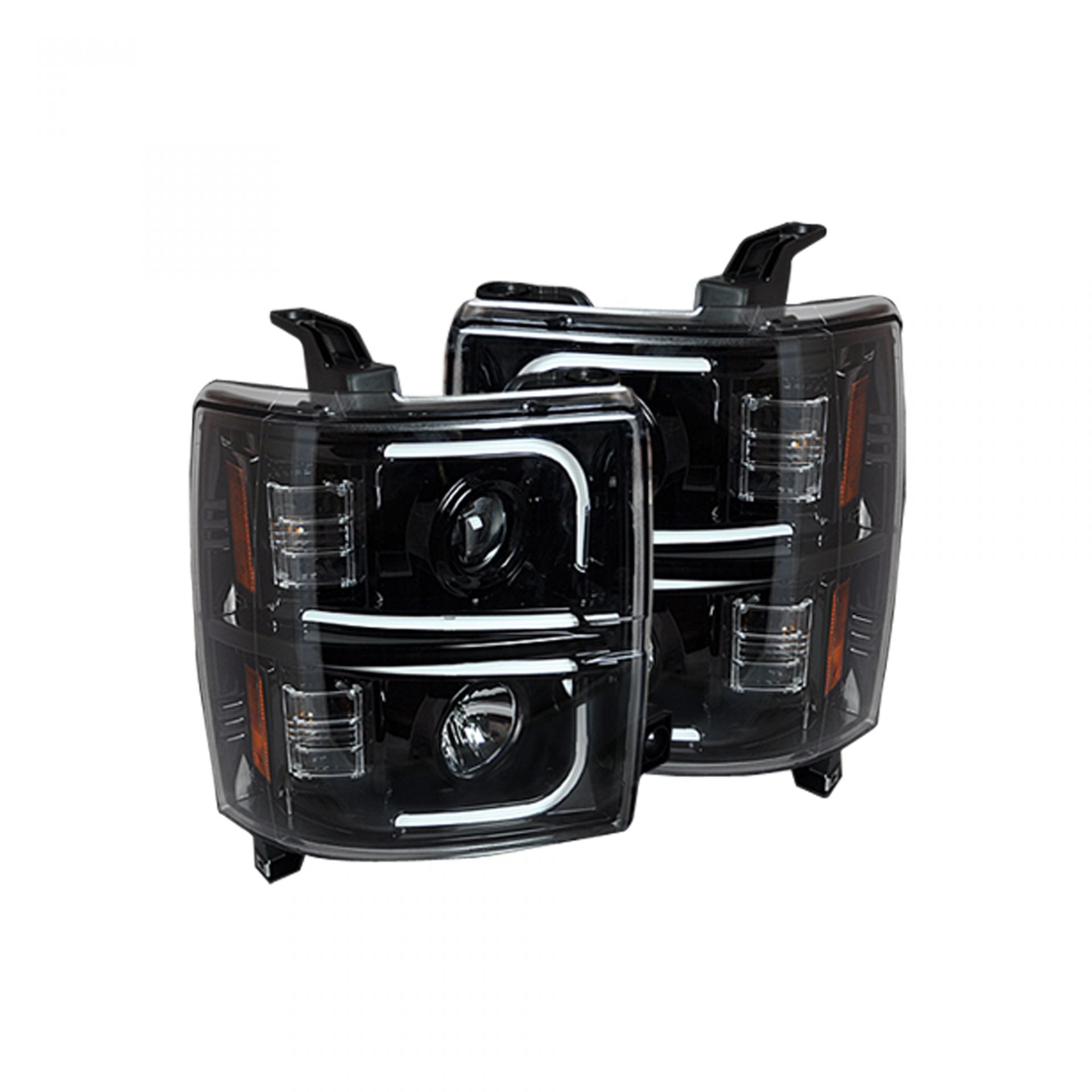 Chevy Silverado 14-19 Projector Headlights OLED Halos, DRL Smoked