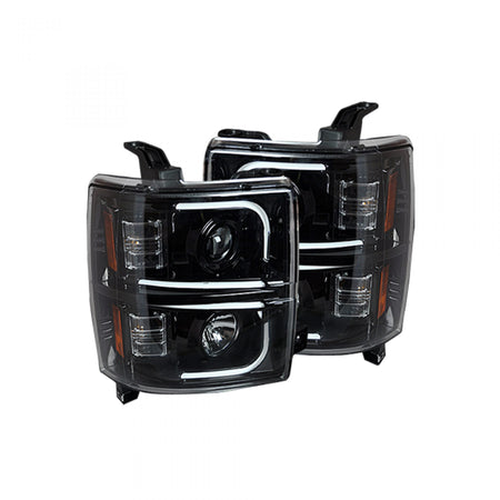 Chevy Silverado 14-19 Projector Headlights OLED Halos, DRL Smoked