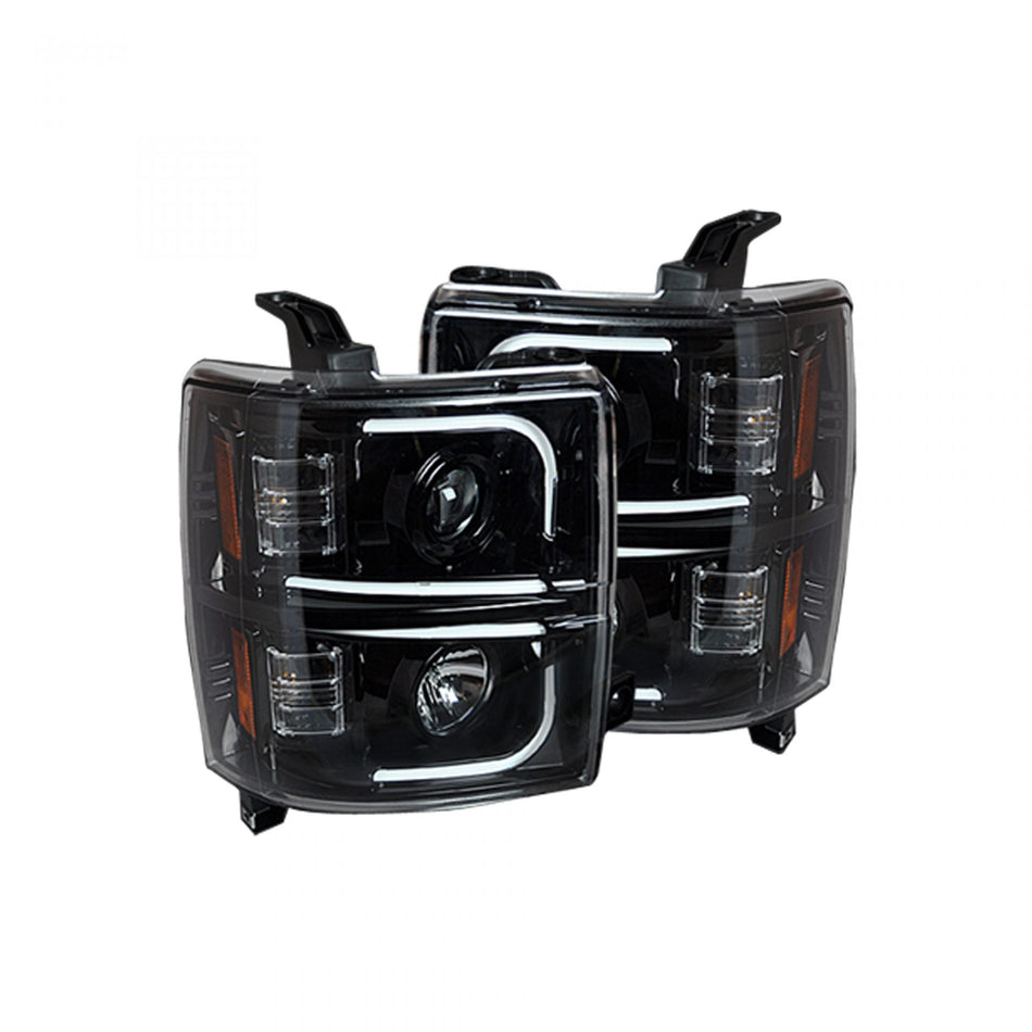 Chevy Silverado 14-19 Projector Headlights OLED Halos, DRL Smoked