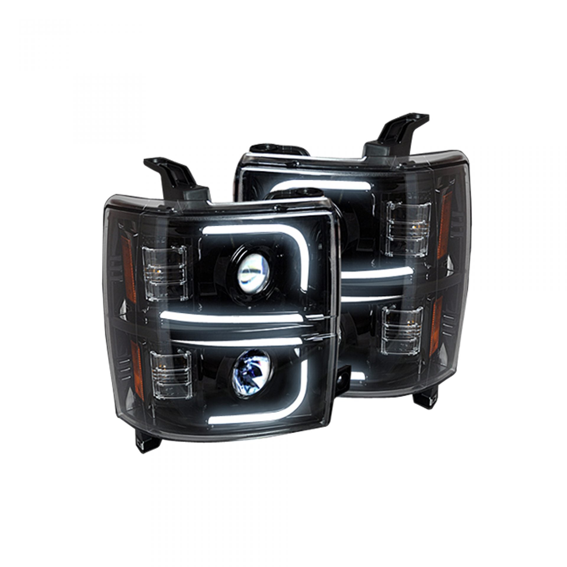 Chevy Silverado 14-19 Projector Headlights OLED Halos, DRL Smoked