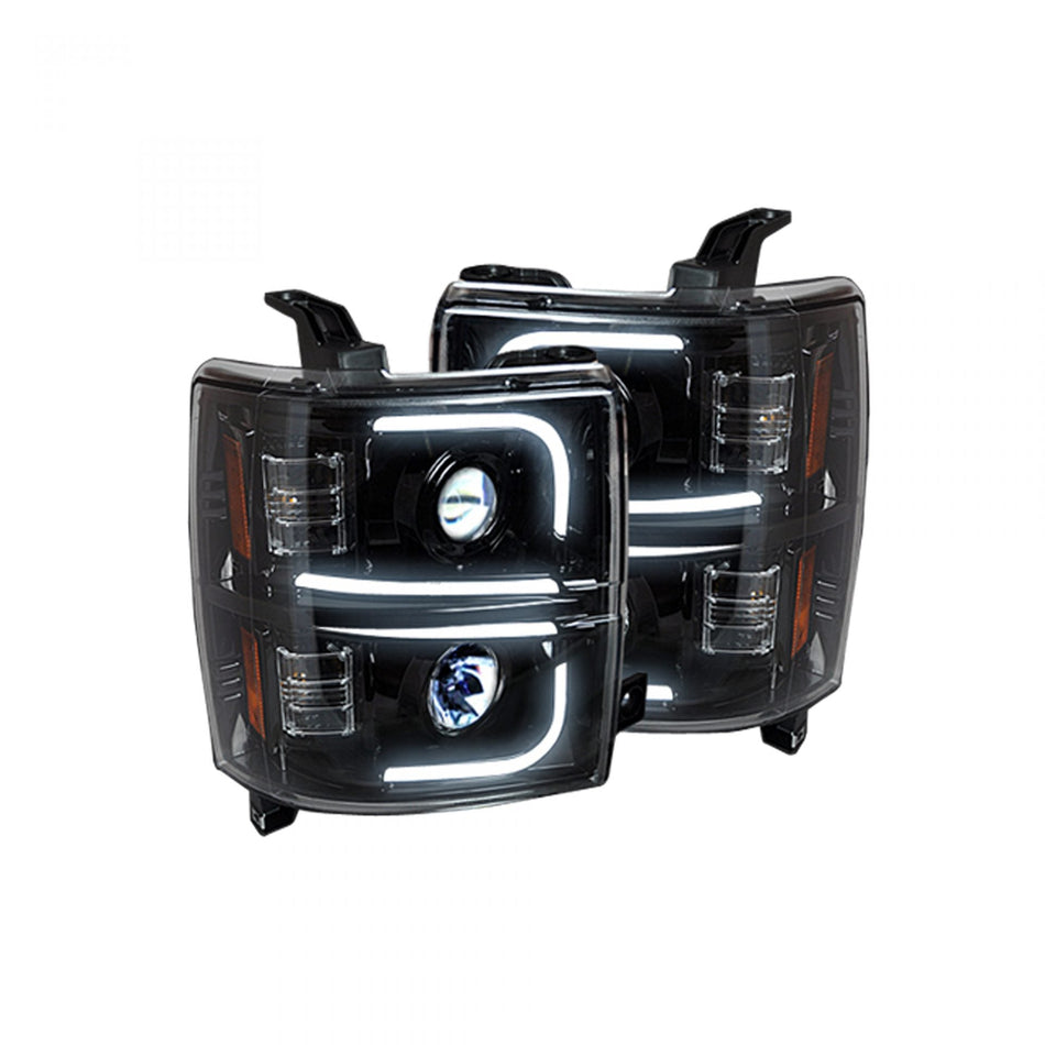 Chevy Silverado 14-19 Projector Headlights OLED Halos, DRL Smoked