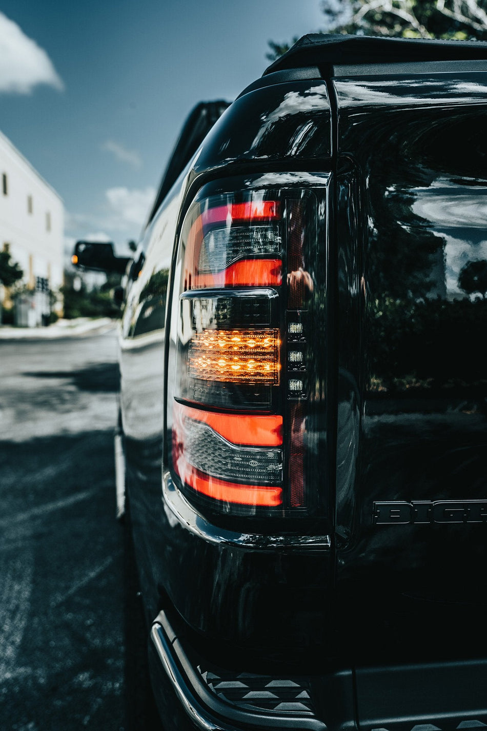 Dodge RAM 1500 19-23 OLED Tail Lights Replaces OEM Halogen Smoked Scanning Amber Turn Signal