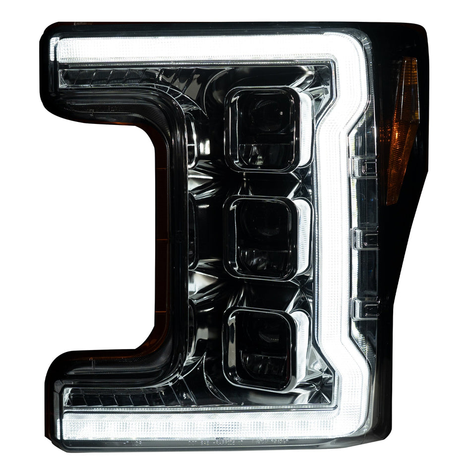 Ford Superduty 20-22 F250/F350/F450/F550 (Replaces OEM Halogen Style Head Lights Only) TRIPLE PROJECTOR BEAM LED HEADLIGHTS w/ Ultra High Power Smooth White OLED DRL & High Power Smooth Amber Sequential OLED Turn Signals - Clear / Chrome