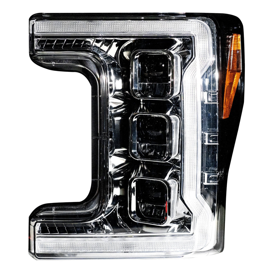 Ford Superduty 20-22 F250/F350/F450/F550 (Replaces OEM Halogen Style Head Lights Only) TRIPLE PROJECTOR BEAM LED HEADLIGHTS w/ Ultra High Power Smooth White OLED DRL & High Power Smooth Amber Sequential OLED Turn Signals - Clear / Chrome