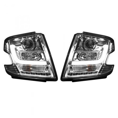Chevy Tahoe 15-19 Projector Headlights OLED Halos & DRL in Clear/Chrome