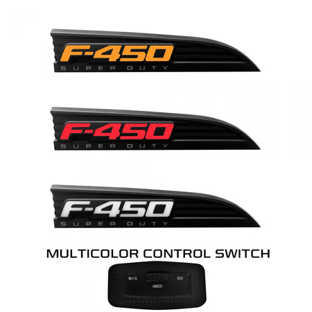 Ford F450 11-16 Illuminated Emblems Black Chrome in Amber, Red & White