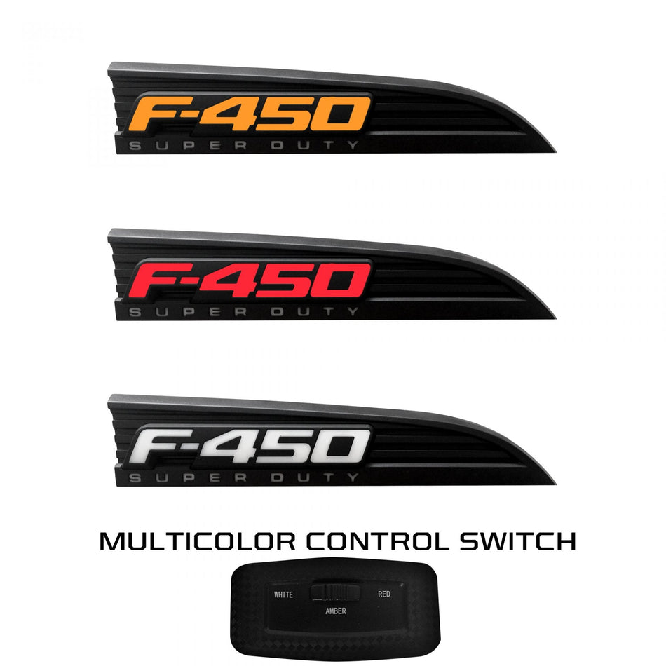 Ford F450 11-16 Illuminated Emblems Black Chrome in Amber, Red & White