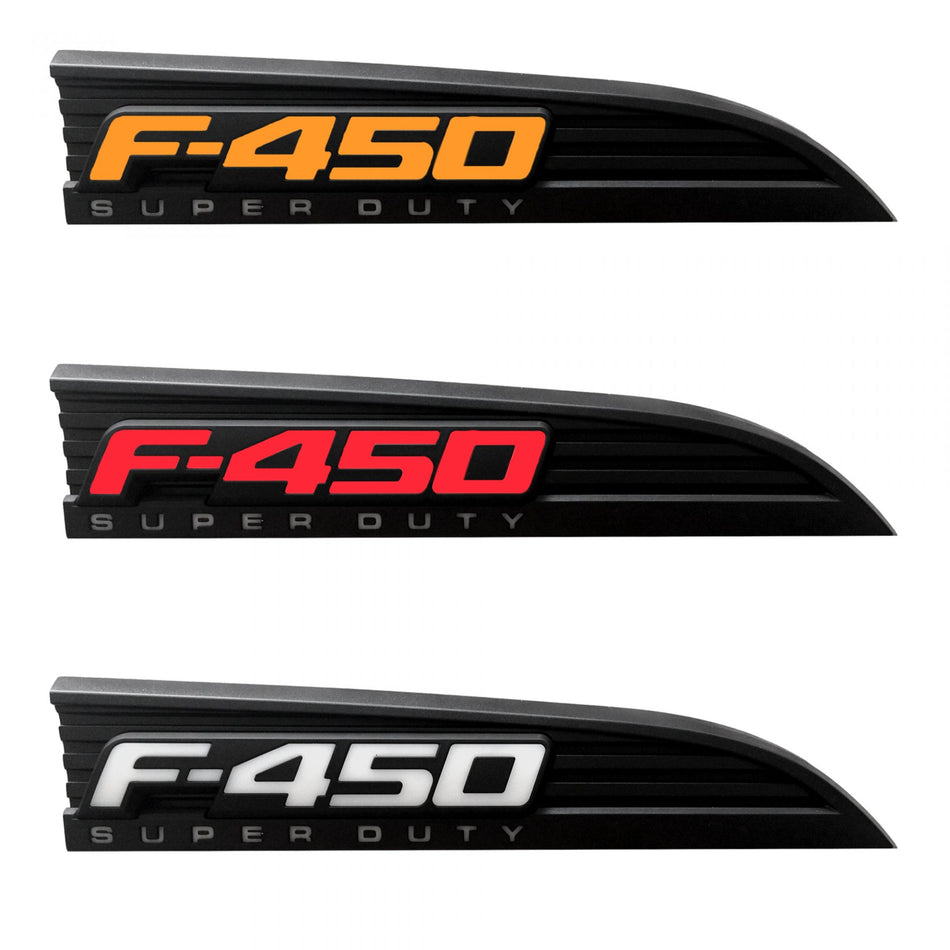 Ford F450 11-16 Illuminated Emblems Black Chrome in Amber, Red & White