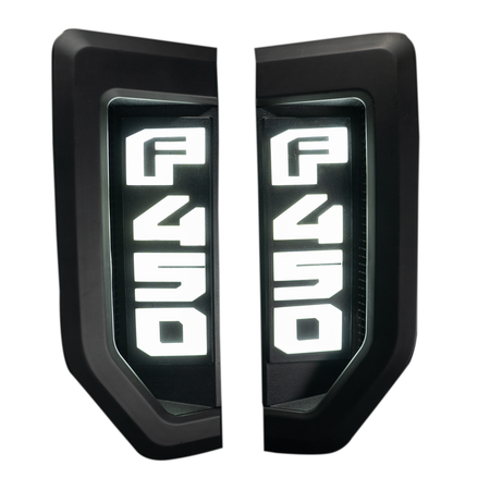 Ford F450 17-19 Illuminated Emblems Black Chrome White
