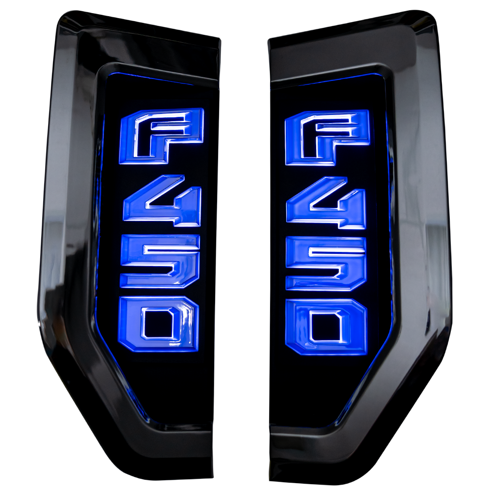 17-19 Superduty F450 Illuminated Emblems in Chrome w/ blue illumination
