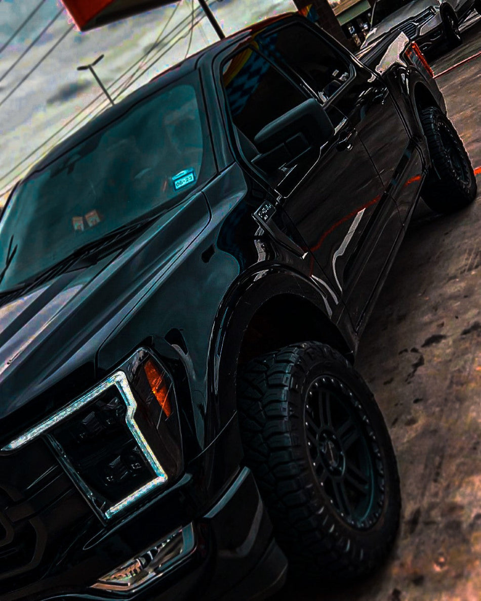 Ford F150 21-23 LED HEADLIGHTS w/ Ultra High Power LED HI & LOW BEAM & Smooth OLED DRL & SCANNING SWITCHBACK Amber LED Turn Signals (Replaces OEM Halogen Style Headlights Only) - Clear / Chrome