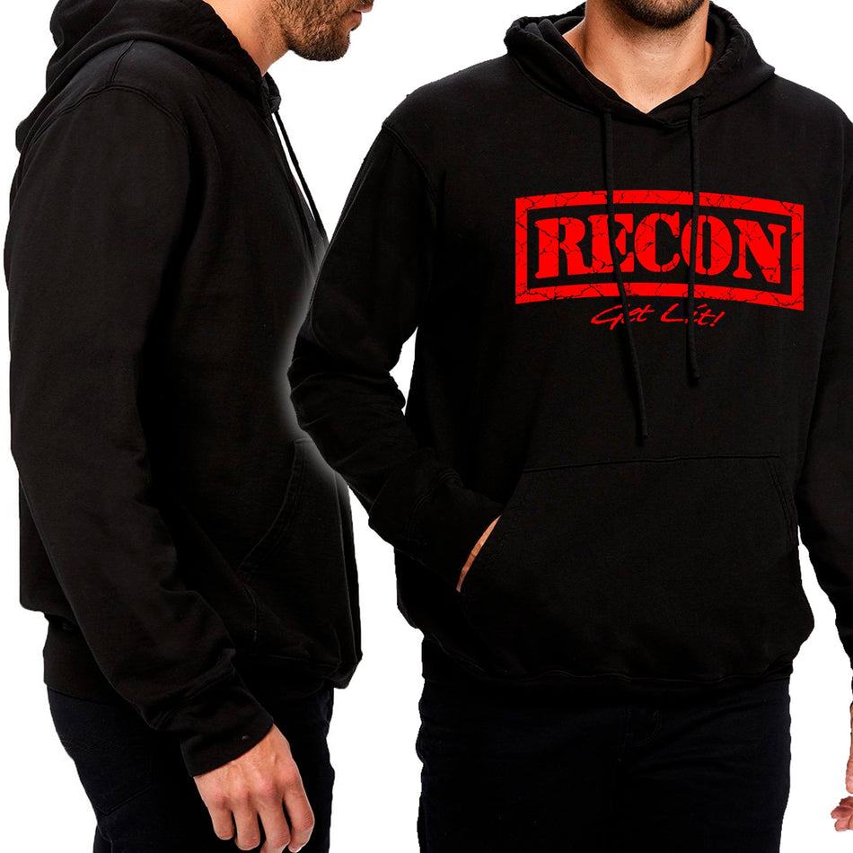 RECON Ranger Style Logo Black Hoodie w/ Red Logo
