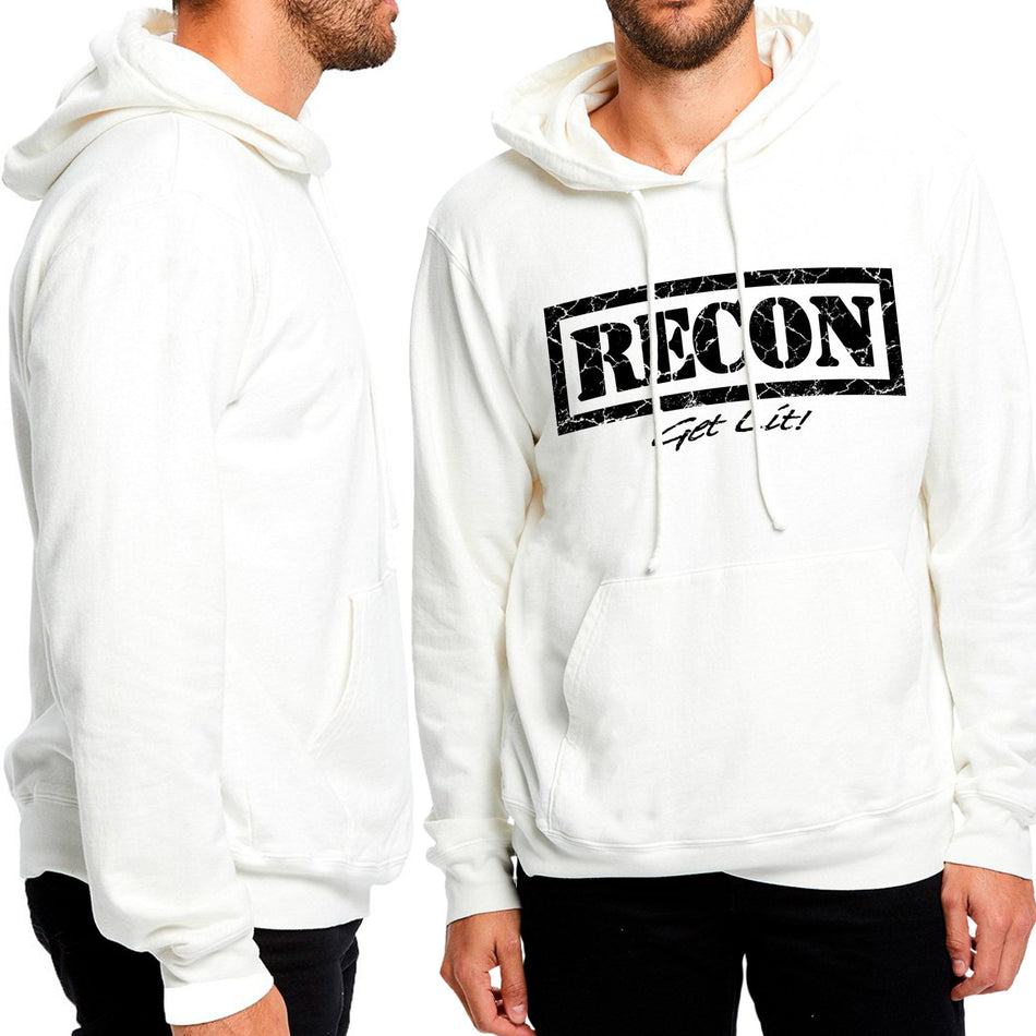 RECON Ranger Style Logo White Hoodie w/ Black Logo