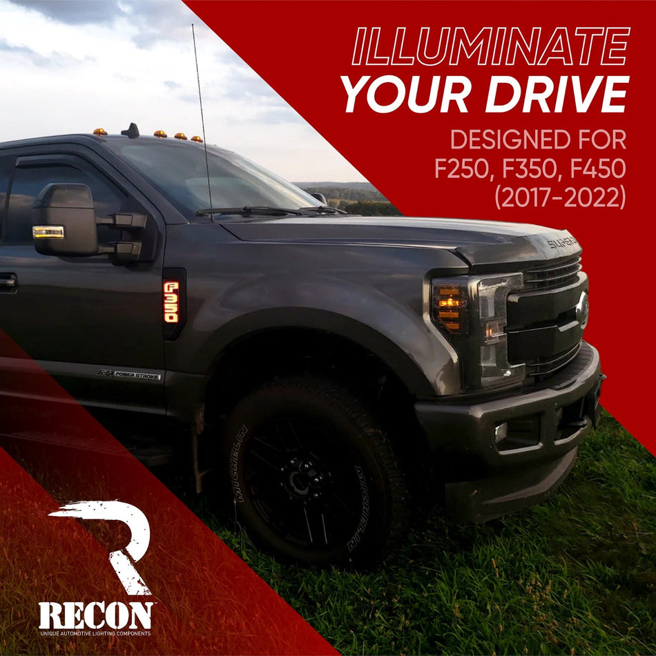 Ford F250 SUPERDUTY 17-22 Illuminated Emblems in Black with Amber, Red, White & Blue LED